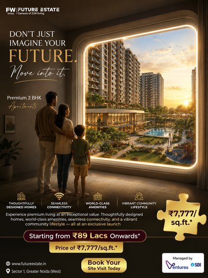 Future Estate post: Don't Just Imagine Your Future, Move Into It, a family looking out at the towers